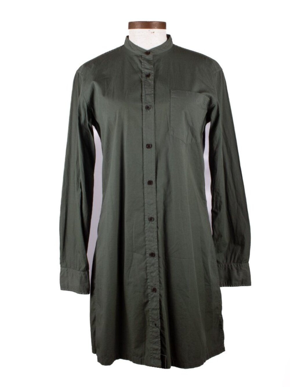 DRIES VAN NOTEN GREEN MANDARIN COLLAR LONG SHIRT BUTTON DOWN COTTON